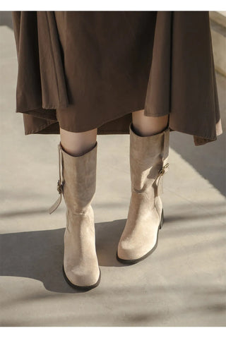 Ponte Suede Flat Boots 3cm