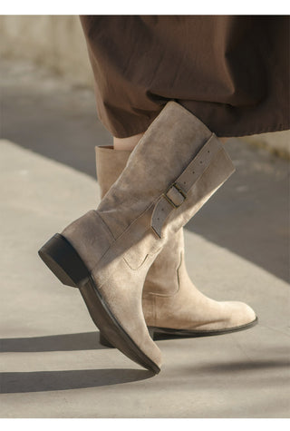 Ponte Suede Flat Boots 3cm