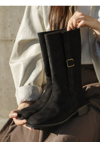 Ponte Suede Flat Boots 3cm