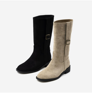 Ponte Suede Flat Boots 3cm
