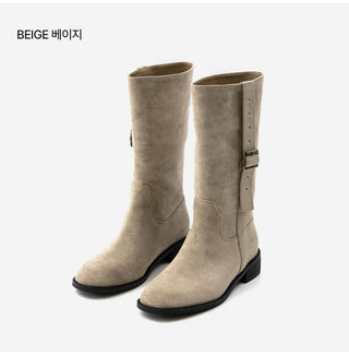 Ponte Suede Flat Boots 3cm