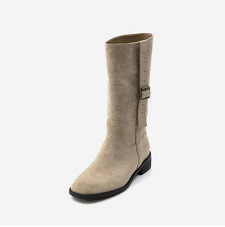 Ponte Suede Flat Boots 3cm