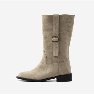 Ponte Suede Flat Boots 3cm