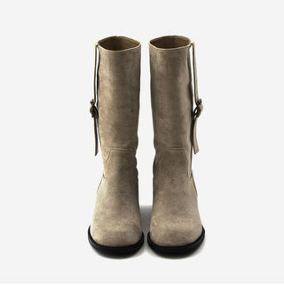 Ponte Suede Flat Boots 3cm