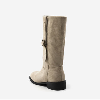 Ponte Suede Flat Boots 3cm