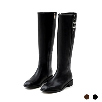 Jenique Square Flats Long Boots 3cm