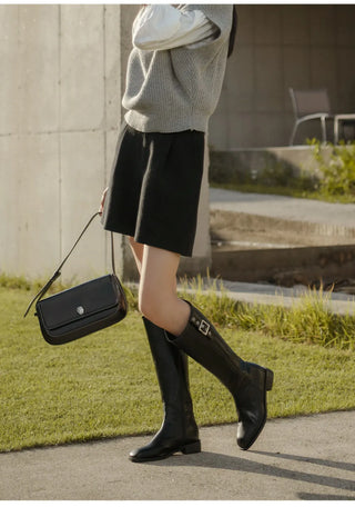 Jenique Square Flats Long Boots 3cm