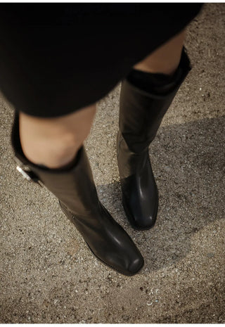 Jenique Square Flats Long Boots 3cm