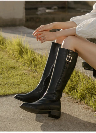 Jenique Square Flats Long Boots 3cm