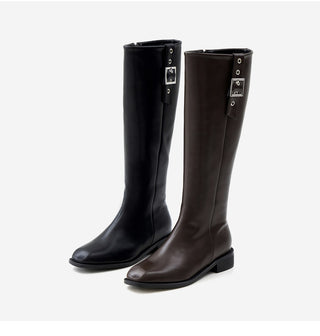 Jenique Square Flats Long Boots 3cm