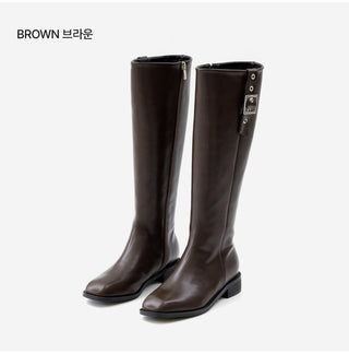 Jenique Square Flats Long Boots 3cm
