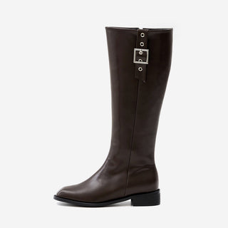 Jenique Square Flats Long Boots 3cm