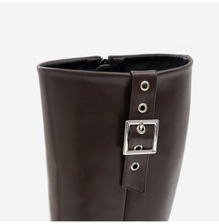 Jenique Square Flats Long Boots 3cm