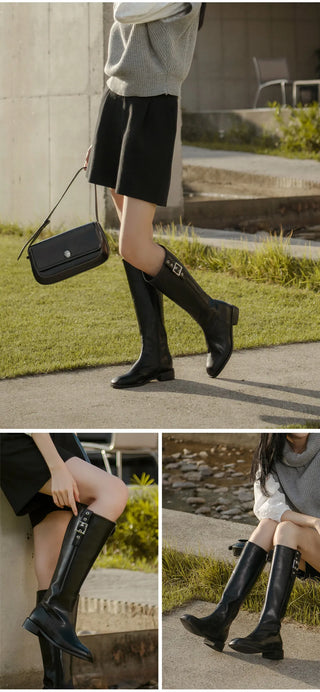 Jenique Square Flats Long Boots 3cm