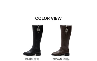 Jenique Square Flats Long Boots 3cm
