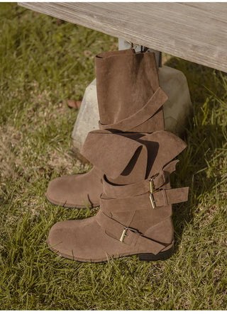 Linzer Belt Suede Flats Mid-calf Boots 3cm