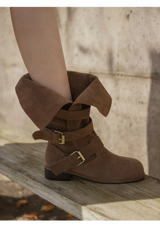 Linzer Belt Suede Flats Mid-calf Boots 3cm