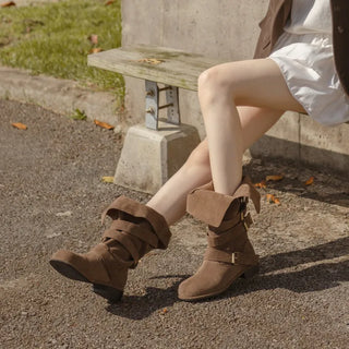 Linzer Belt Suede Flats Mid-calf Boots 3cm