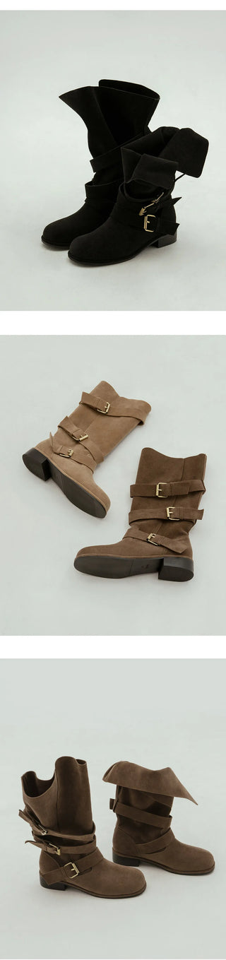 Linzer Belt Suede Flats Mid-calf Boots 3cm