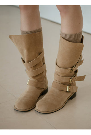Linzer Belt Suede Flats Mid-calf Boots 3cm