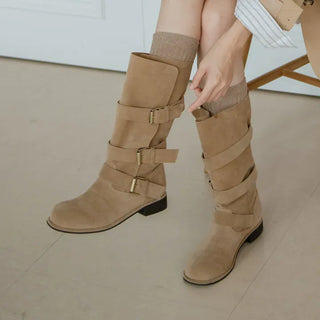 Linzer Belt Suede Flats Mid-calf Boots 3cm