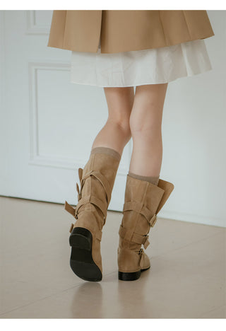 Linzer Belt Suede Flats Mid-calf Boots 3cm