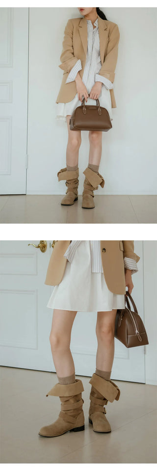 Linzer Belt Suede Flats Mid-calf Boots 3cm