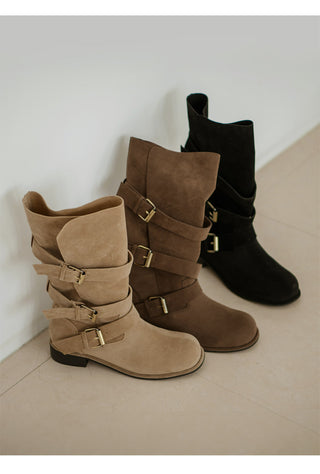 Linzer Belt Suede Flats Mid-calf Boots 3cm