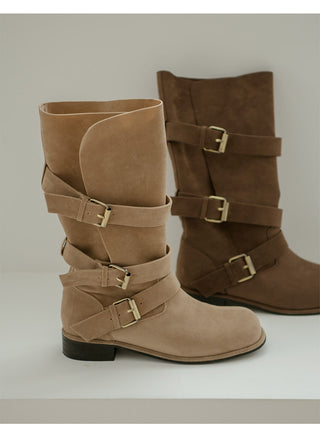 Linzer Belt Suede Flats Mid-calf Boots 3cm