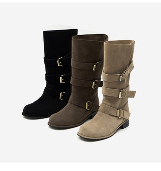 Linzer Belt Suede Flats Mid-calf Boots 3cm