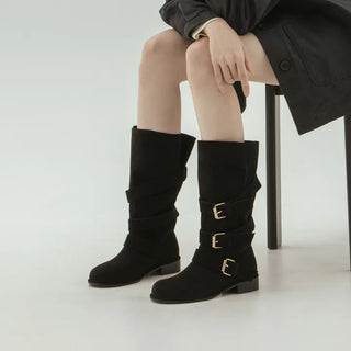 Linzer Belt Suede Flats Mid-calf Boots 3cm