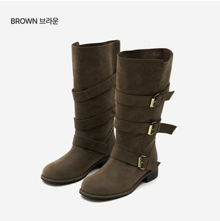 Linzer Belt Suede Flats Mid-calf Boots 3cm