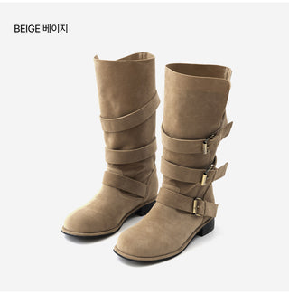 Linzer Belt Suede Flats Mid-calf Boots 3cm