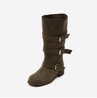 Linzer Belt Suede Flats Mid-calf Boots 3cm