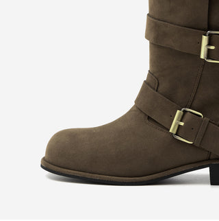 Linzer Belt Suede Flats Mid-calf Boots 3cm