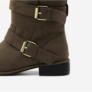 Linzer Belt Suede Flats Mid-calf Boots 3cm
