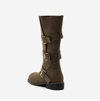 Linzer Belt Suede Flats Mid-calf Boots 3cm