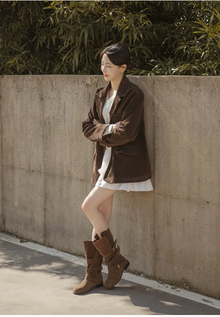 Linzer Belt Suede Flats Mid-calf Boots 3cm