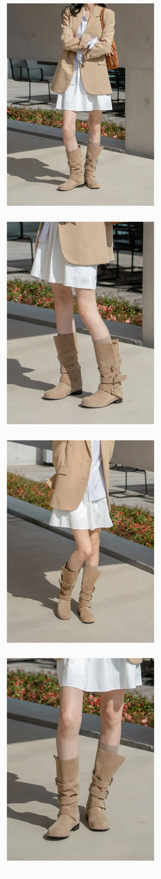 Linzer Belt Suede Flats Mid-calf Boots 3cm