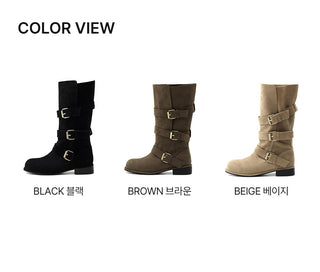 Linzer Belt Suede Flats Mid-calf Boots 3cm