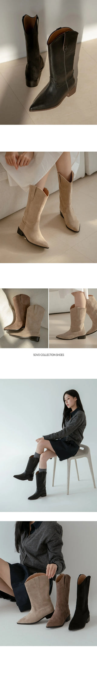 Rise flats mid-calf boots 3cm