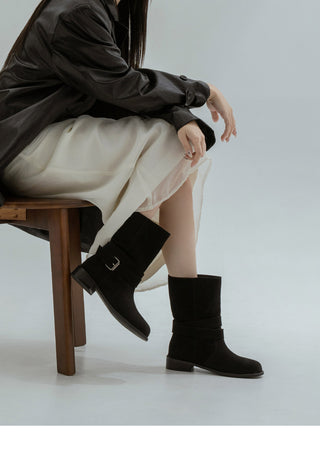 Senji Suede Flats Mid-calf Boots 3cm