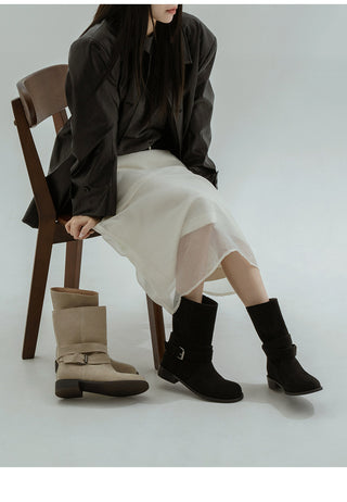Senji Suede Flats Mid-calf Boots 3cm