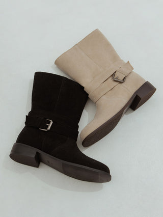 Senji Suede Flats Mid-calf Boots 3cm