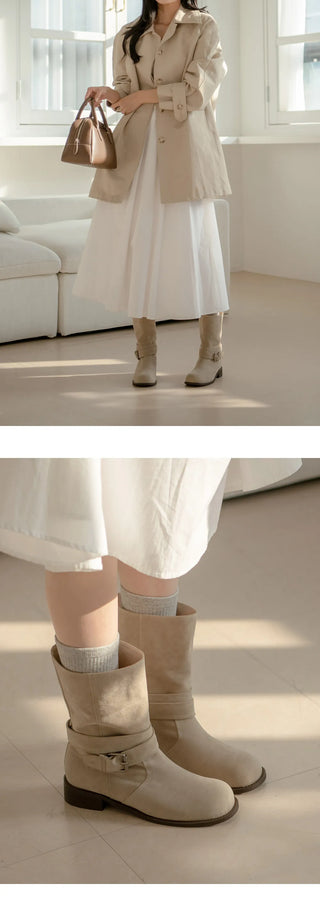 Senji Suede Flats Mid-calf Boots 3cm