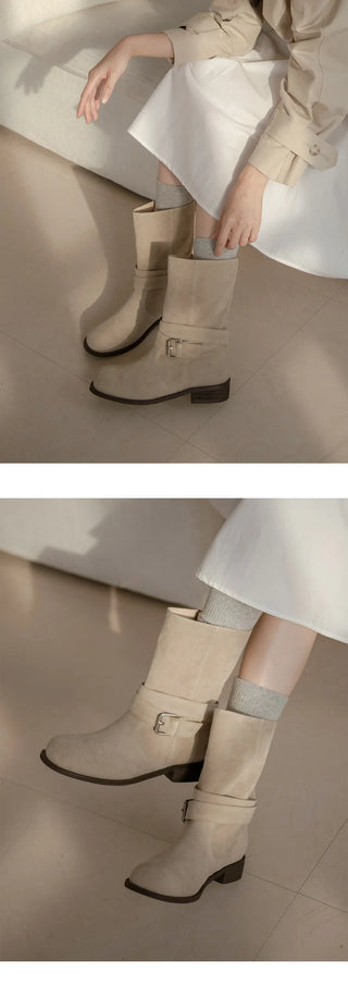 Senji Suede Flats Mid-calf Boots 3cm
