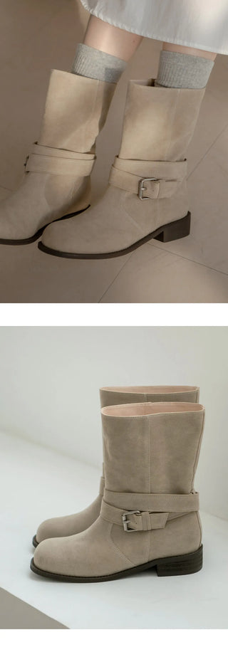 Senji Suede Flats Mid-calf Boots 3cm