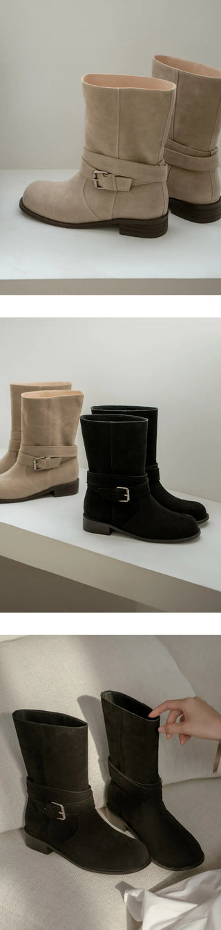 Senji Suede Flats Mid-calf Boots 3cm