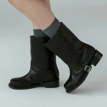 A-Jin Flats Warmer Mid-calf Boots 3cm