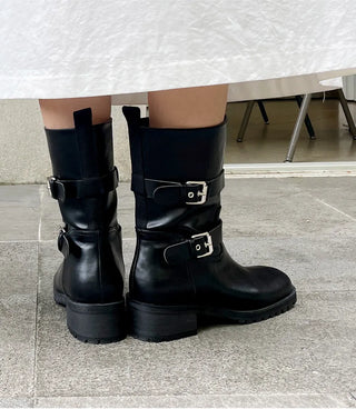 Hobene Two-Belt Track Sole Rider Boots 4cm